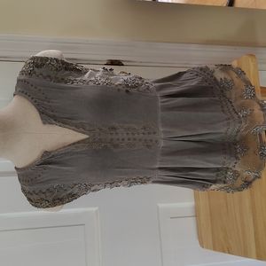 POL Lace and Cotton Boho Blouse Gray Size Medium